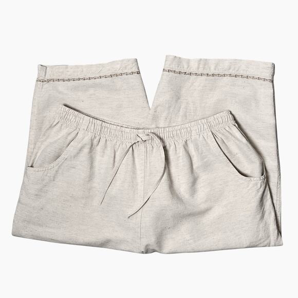 Lemon Grass Pants Capri Size Large Beige Cotton Blend Pull On Pockets Boho - Picture 7 of 12